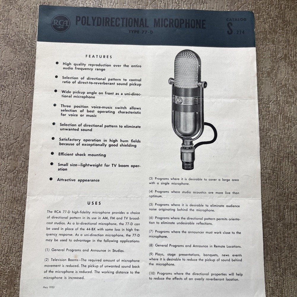 Vntg Polydirectional RCA Microphone 77-D HTF Catalog RARE